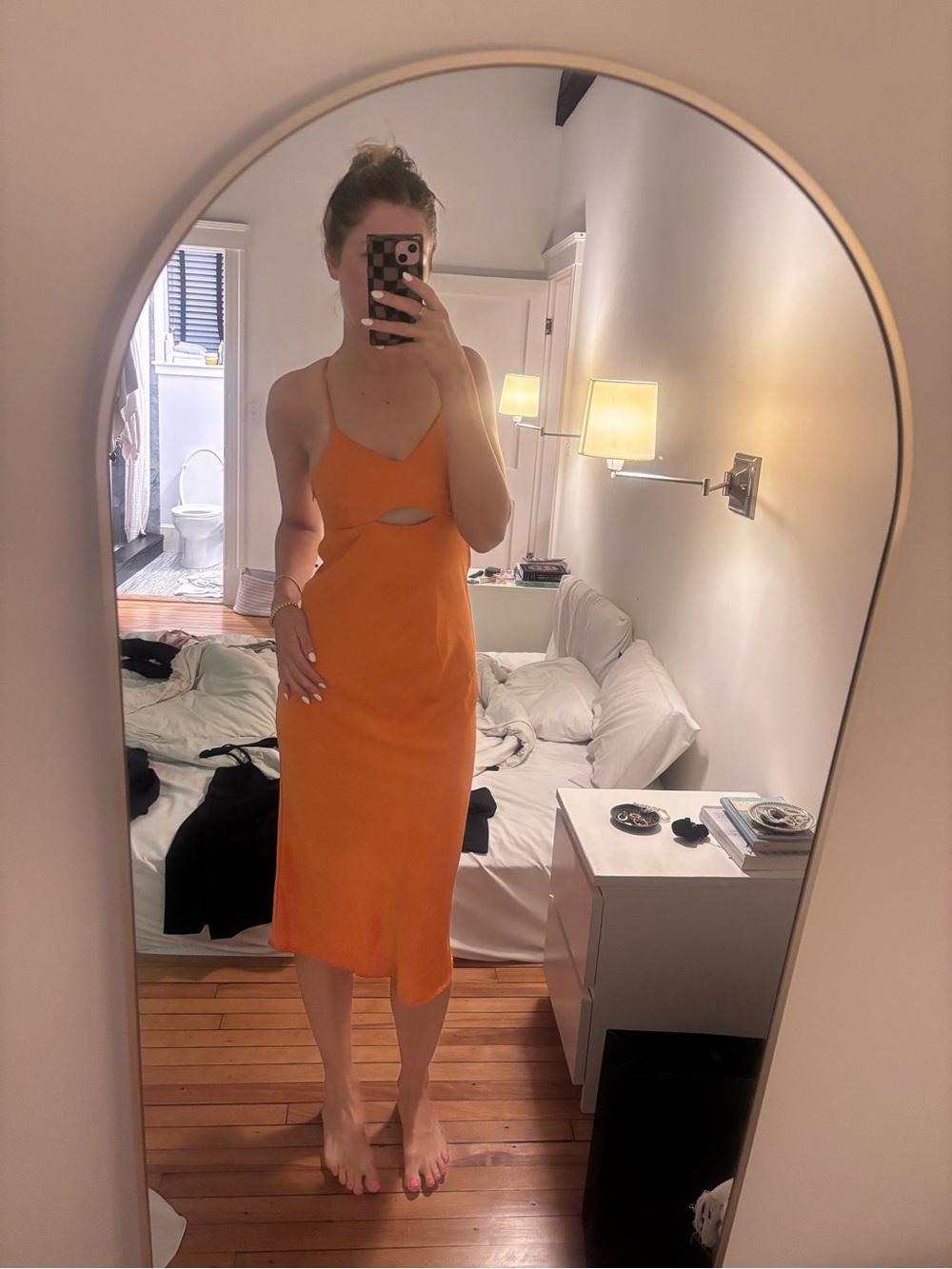 House of Harlow 1960 100% Silk-Look Burnt Orange Midi Dress | Size S